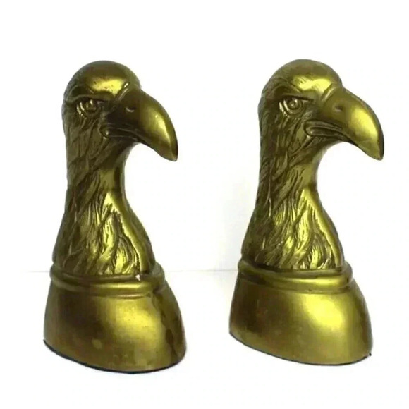 Vintage Bronze Eagle Head Bookends Made in Korea 6.5" Tall - Picture 1 of 2
